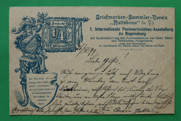 AK Regensburg / 1899 / Litho / Privat Ganzsache / Briefmarken Sammler Verein Ratisbona e.V. / 1. Postwertzeichen Ausstellung